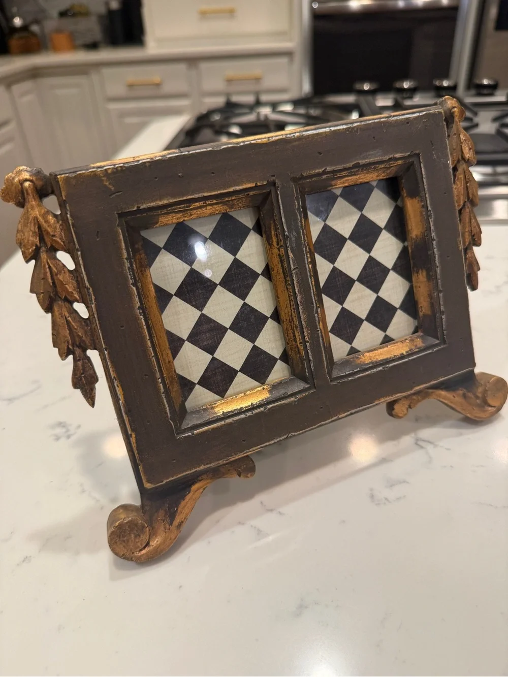Terragrafics 1996 Double 2x3 Distressed Photo Frame Black Gold Tabletop Decor